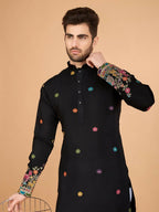 Vastranavya Black Exclusive Festival Wear Viscose Silk Thread & Sequence Embroidered Work Kurta