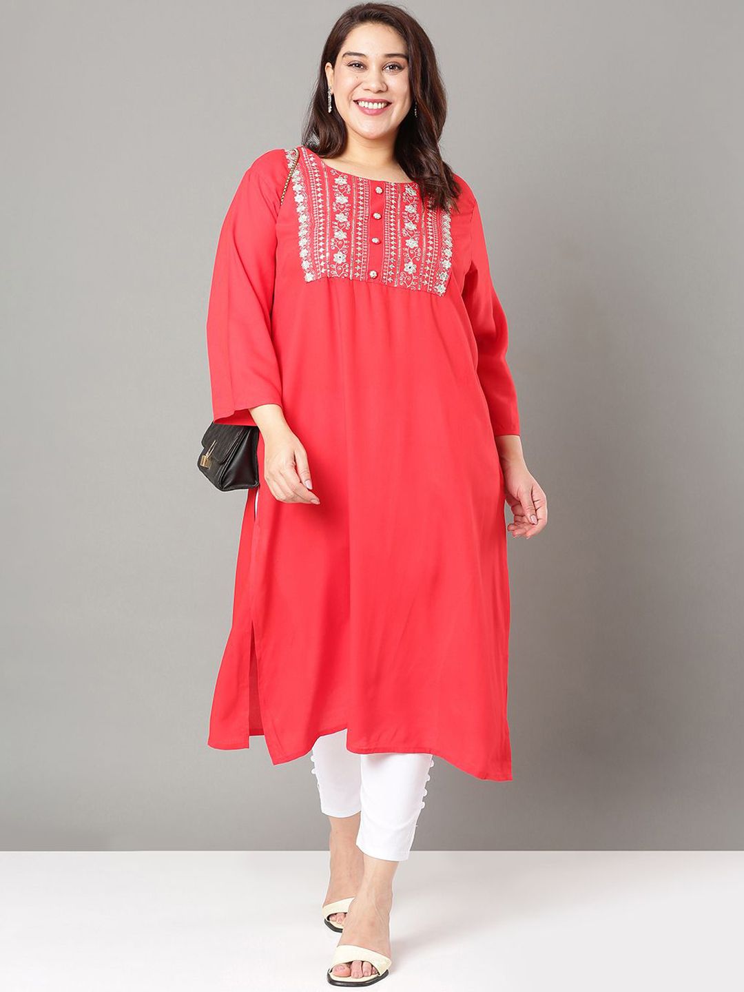 Sztori Floral Embroidered Yoke Design Sequined Straight Kurta