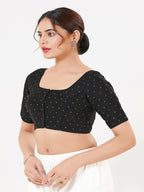 Joban Fashion Black Taffeta Silk Elbow Sleeveless Front Open Blouse