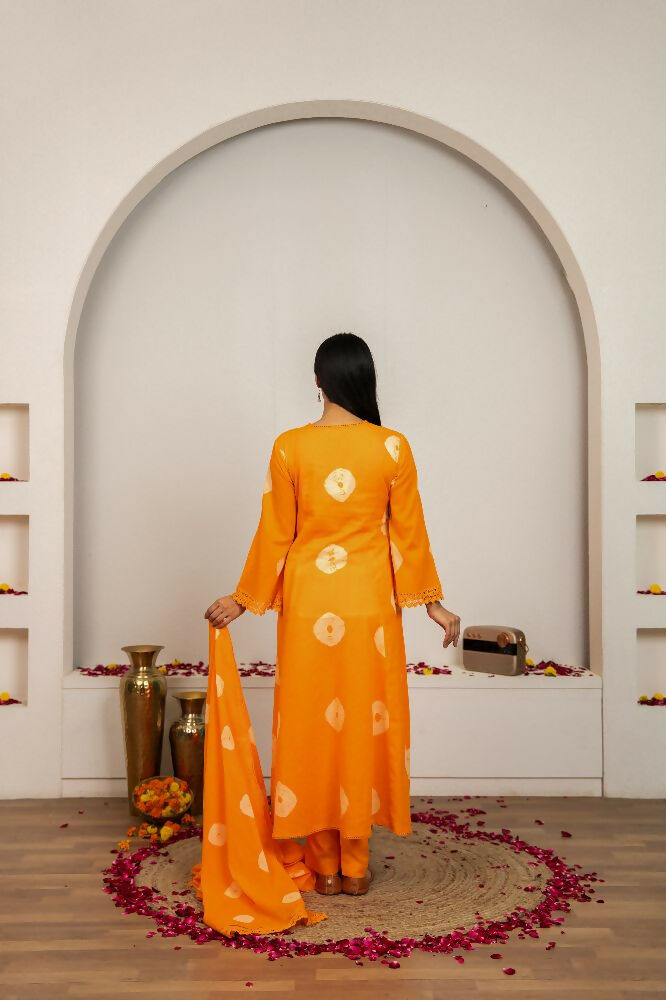 Joban Fashion Orange Tie & Dye Cotton Suit Set - Distacart