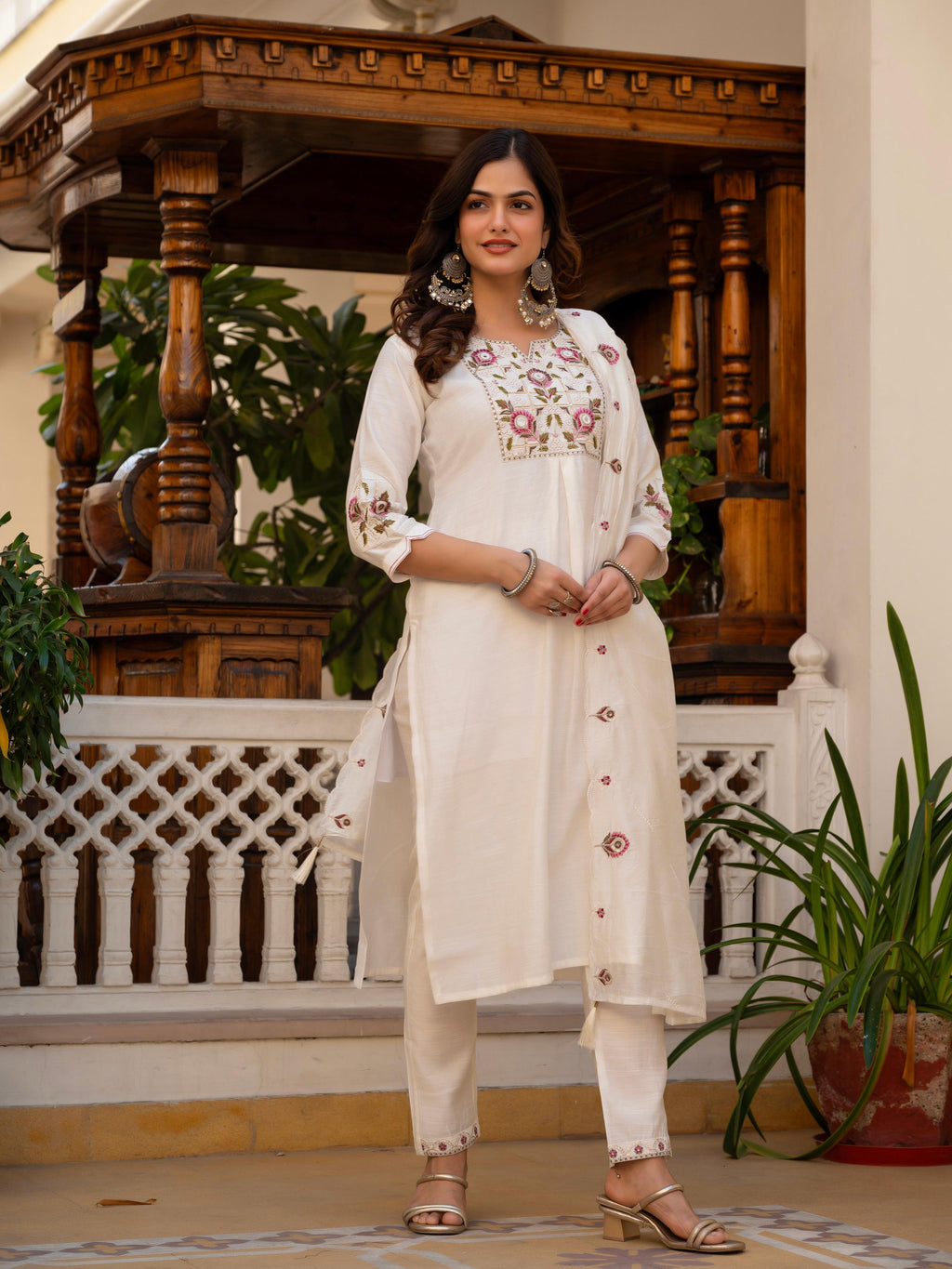 Pramukh Fab White Color Viscose Mango Silk Kurta Set - Distacart