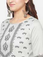 Aniyah Rayon Screen Print Light Grey Straight Kurta