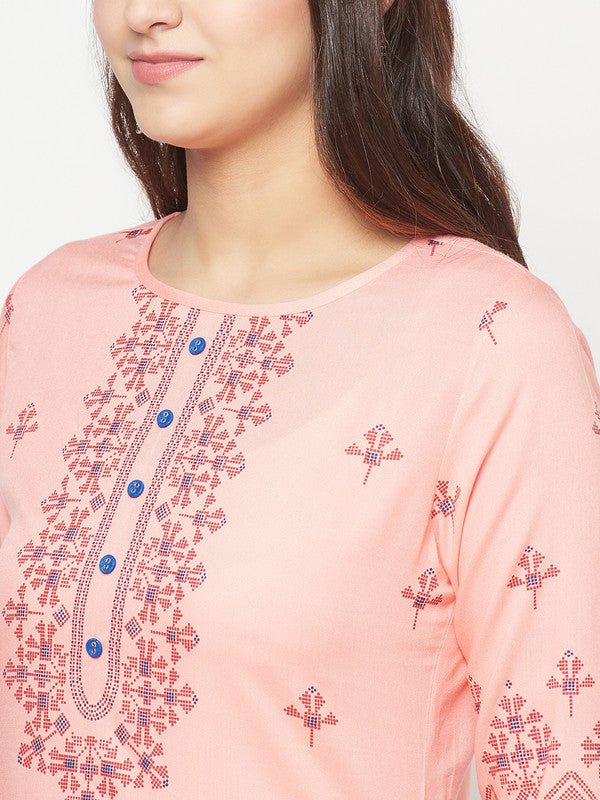 Aniyah Peach Color Rayon Digital Screen Print Straight Kurta