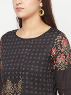 Aniyah Black Color Cotton Block Print Straight Kurta