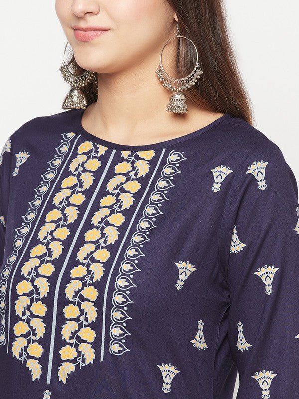 Aniyah Rayon Screen Print Navy Blue Straight Kurta