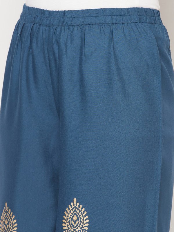 Aniyah Rayon Block Print Flared Slip-on Blue Palazzo
