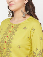 Aniyah Rayon Digital Screen Print Parrot Green Straight Kurta