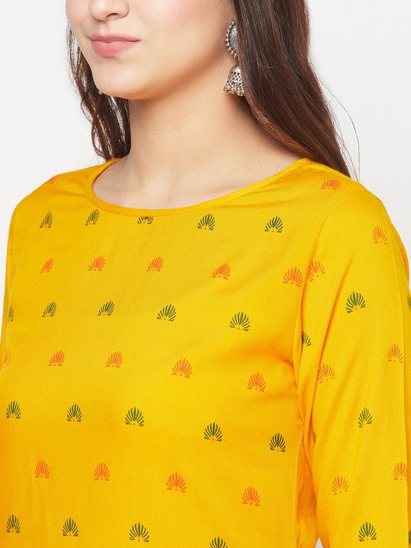 Aniyah Rayon Screen Print Mustard Straight Kurta