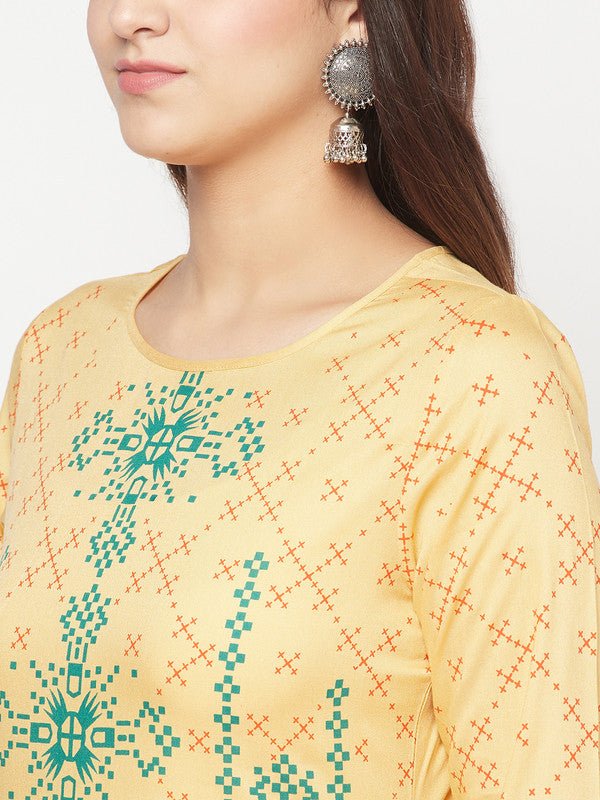Aniyah Rayon Digital Screen Print Golden Beige Straight Kurta
