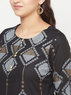 Aniyah Rayon Screen Print Black Straight Kurta