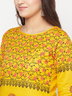 Aniyah Mustard Cotton Block Print Straight Kurta