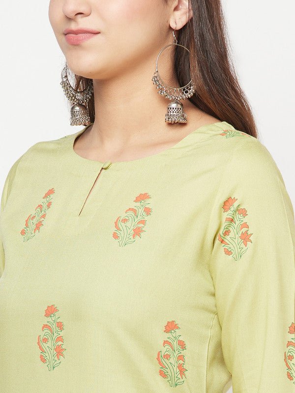 Aniyah Rayon Screen Print Pista Green Straight Kurta