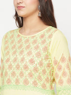 Aniyah Cotton Block Print Lemon Yellow Straight Kurta