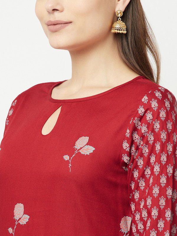 Aniyah Rayon Digital Screen Print Maroon Straight Kurta