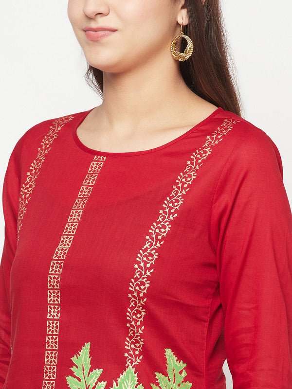 Aniyah Cotton Foil Print Maroon Straight Kurta