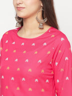 Aniyah Rayon Screen Print Fuchsia Straight Kurta