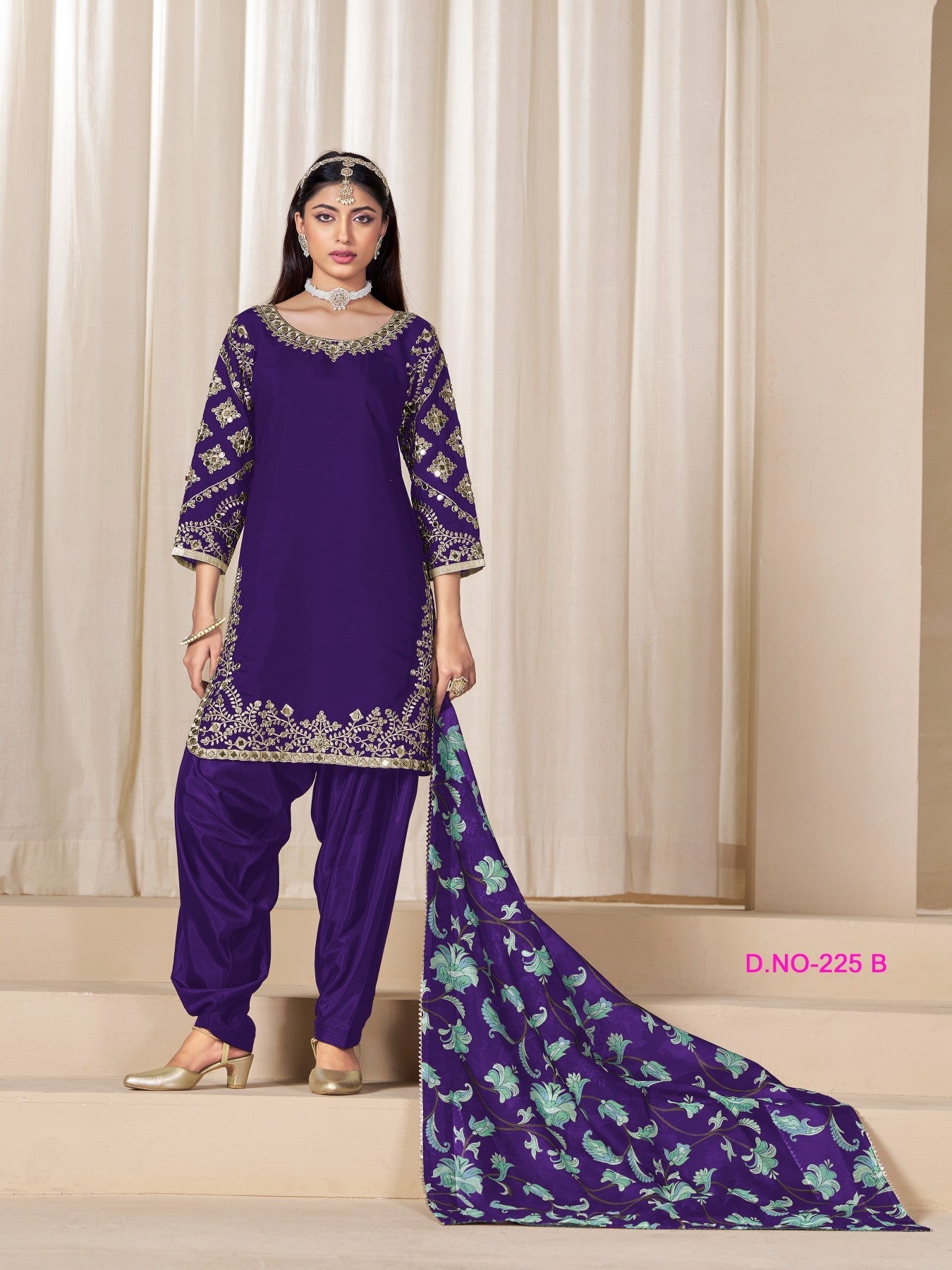 Anaita Purple Premium Embroidered Roman Silk Salwar Suit - Distacart