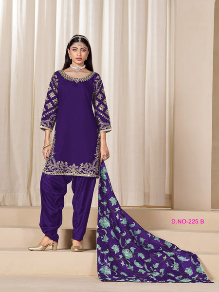 Anaita Purple Premium Embroidered Roman Silk Salwar Suit