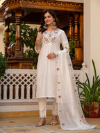 Pramukh Fab White Color Viscose Mango Silk Kurta Set - Distacart