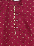 Ahalyaa Boys Wine Poly Silk Gold Printed Kids Kurta Churidar Set - Distacart