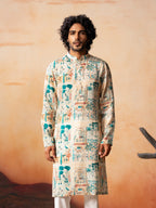 Classic Forest Print Silk Kurta by Hilo Design