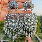 Tehzeeb Creations Women's Silver Colour Oxidised Earrings With Kundan - Distacart