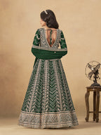 Monjolika Fashion Faux Georgette Embroidered Dark Green Engagement Wear Anarkali Suit - Distacart
