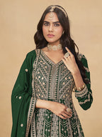 Monjolika Fashion Faux Georgette Embroidered Dark Green Engagement Wear Anarkali Suit - Distacart
