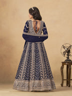Monjolika Fashion Faux Georgette Embroidered Navy Blue Engagement Wear Anarkali Suit - Distacart