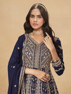 Monjolika Fashion Faux Georgette Embroidered Navy Blue Engagement Wear Anarkali Suit - Distacart