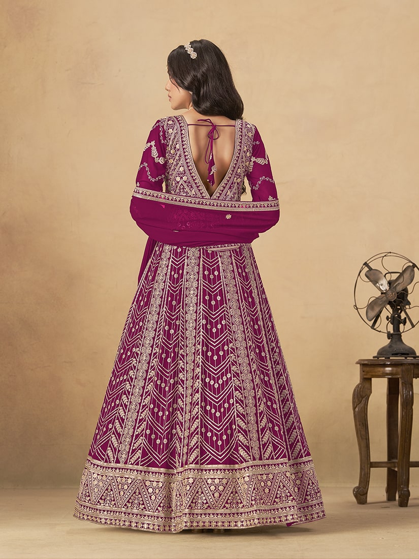 Monjolika Fashion Faux Georgette Embroidered Rani Pink Engagement Wear Anarkali Suit - Distacart
