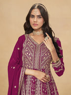 Monjolika Fashion Faux Georgette Embroidered Rani Pink Engagement Wear Anarkali Suit - Distacart