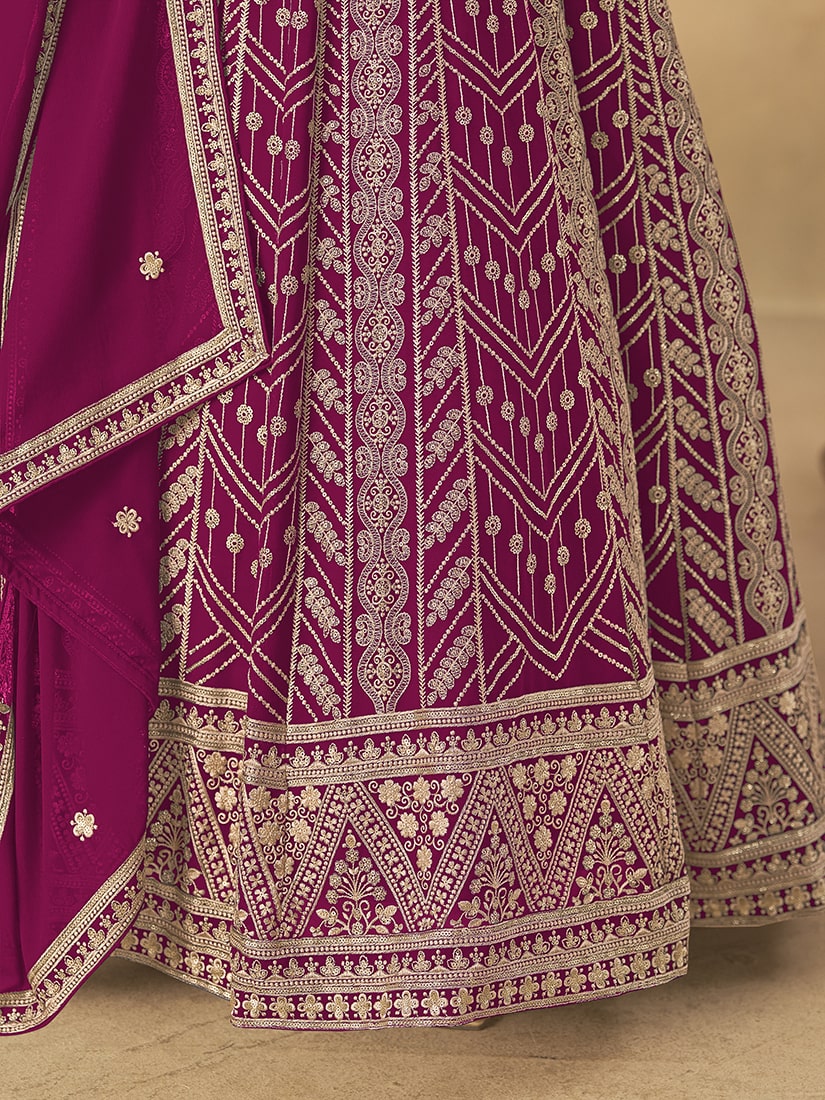 Monjolika Fashion Faux Georgette Embroidered Rani Pink Engagement Wear Anarkali Suit - Distacart