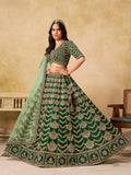 Monjolika Fashion Green Color Zari Embroidered Work Art Silk A Line Lehenga Choli - Distacart