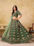 Monjolika Fashion Green Color Zari Embroidered Work Art Silk A Line Lehenga Choli - Distacart