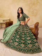Monjolika Fashion Green Color Zari Embroidered Work Art Silk A Line Lehenga Choli - Distacart