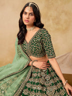 Monjolika Fashion Green Color Zari Embroidered Work Art Silk A Line Lehenga Choli - Distacart
