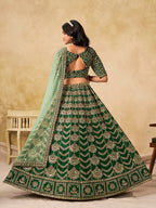 Monjolika Fashion Green Color Zari Embroidered Work Art Silk A Line Lehenga Choli - Distacart