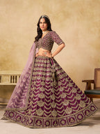 Monjolika Fashion Purple Color Zari Embroidered Work Art Silk A Line Lehenga Choli - Distacart