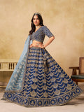 Monjolika Fashion Navy Blue Color Zari Embroidered Work Art Silk A Line Lehenga Choli