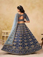 Monjolika Fashion Navy Blue Color Zari Embroidered Work Art Silk A Line Lehenga Choli