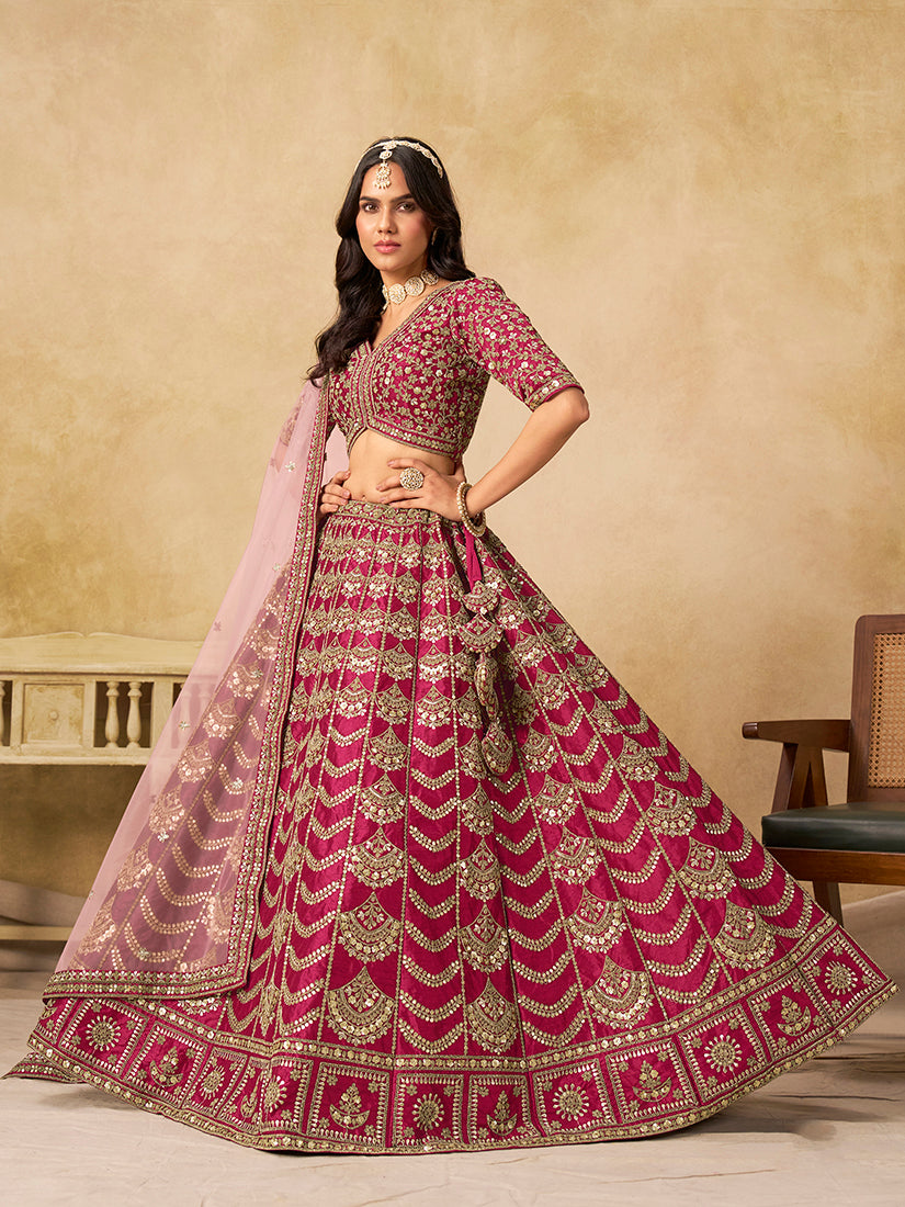 Monjolika Fashion Rani Pink Color Zari Embroidered Work Art Silk A Line Lehenga Choli - Distacart