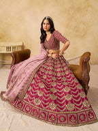 Monjolika Fashion Rani Pink Color Zari Embroidered Work Art Silk A Line Lehenga Choli - Distacart