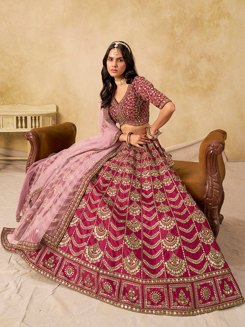 Monjolika Fashion Rani Pink Color Zari Embroidered Work Art Silk A Line Lehenga Choli - Distacart