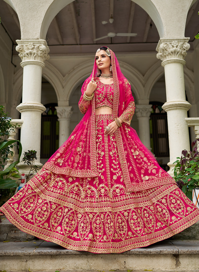 Monjolika Fashion Rani Pink Butterfly Net Embroidered Work Stunning Lehenga For Wedding Season - Distacart