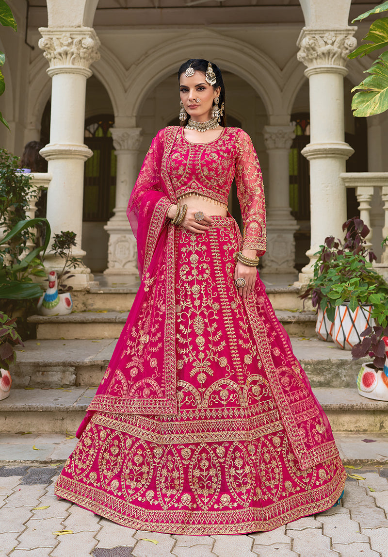Monjolika Fashion Rani Pink Butterfly Net Embroidered Work Stunning Lehenga For Wedding Season - Distacart