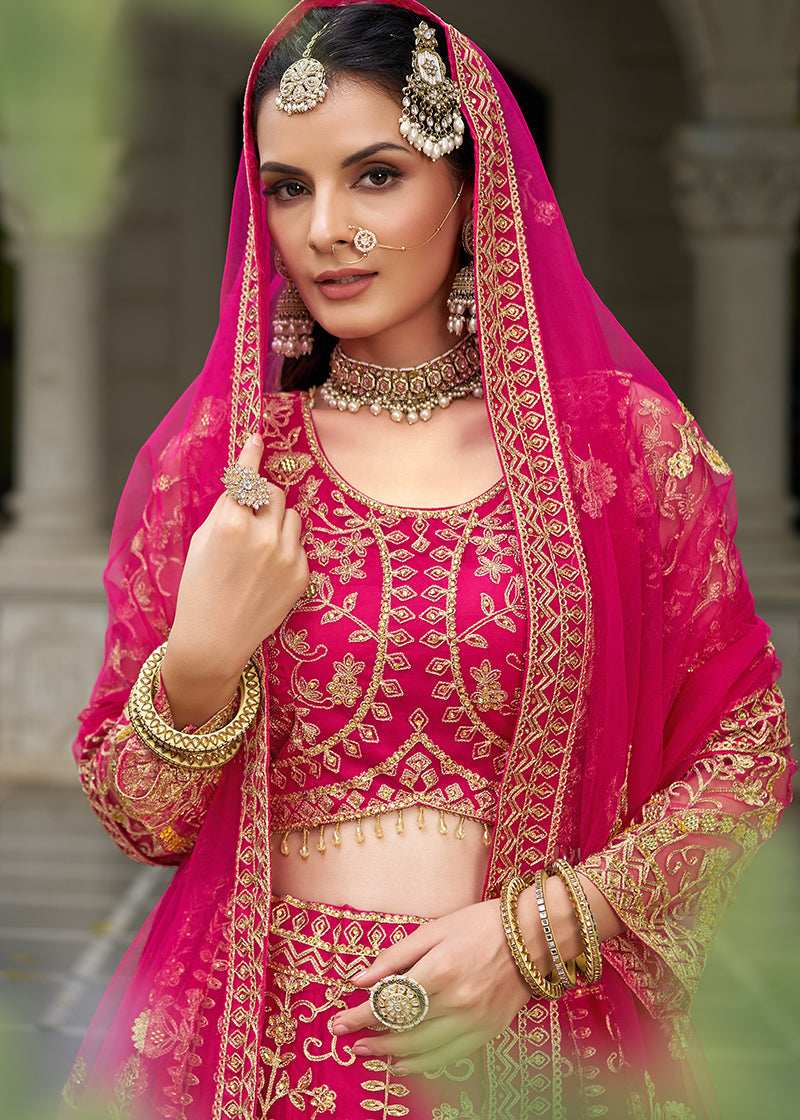 Monjolika Fashion Rani Pink Butterfly Net Embroidered Work Stunning Lehenga For Wedding Season - Distacart