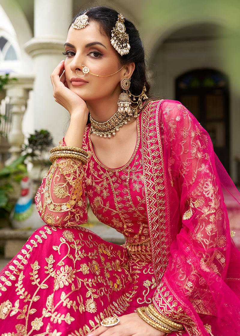 Monjolika Fashion Rani Pink Butterfly Net Embroidered Work Stunning Lehenga For Wedding Season - Distacart
