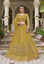 Monjolika Fashion Parrot Green Butterfly Net Embroidered Work Stunning Lehenga For Wedding Season