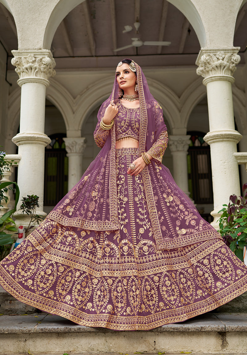 Monjolika Fashion Purple Butterfly Net Embroidered Work Stunning Lehenga For Wedding Season - Distacart